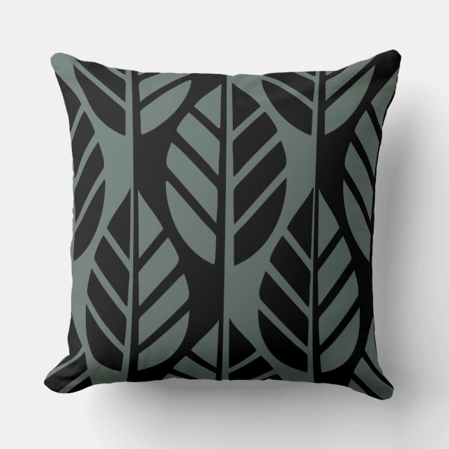 Coussin Motif Feuille moderne stylisé noir gris (Recto)