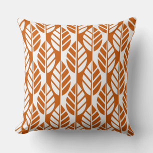 Coussin Motif Feuille régulier Orange Blanc moderne