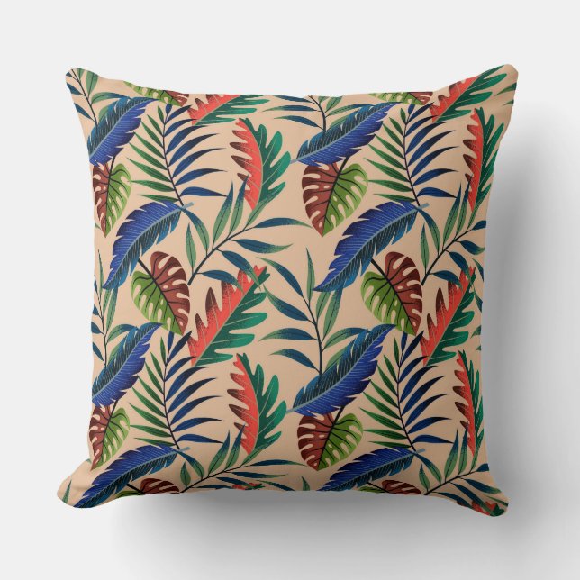 Coussin Motif Feuille Tropical Beige (Recto)