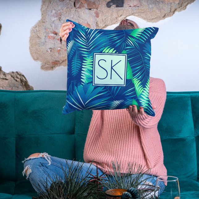 Coussin Motif Feuille tropical sur mesure initial moderne (Créateur téléchargé)