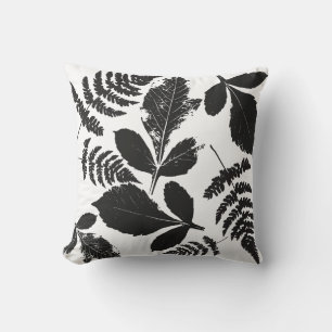 Coussin Motif Feuilles Rustique Ferme Noir Blanc