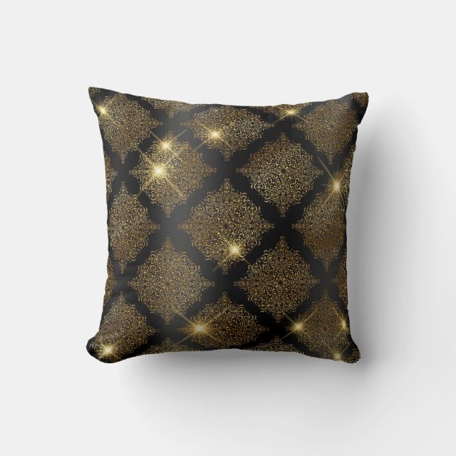 Coussin Motif filigrané pailleté noir et or Glam (Recto)