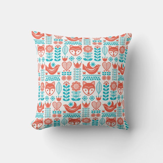 Coussin Motif finlandais d'art populaire de Fox et (Recto)