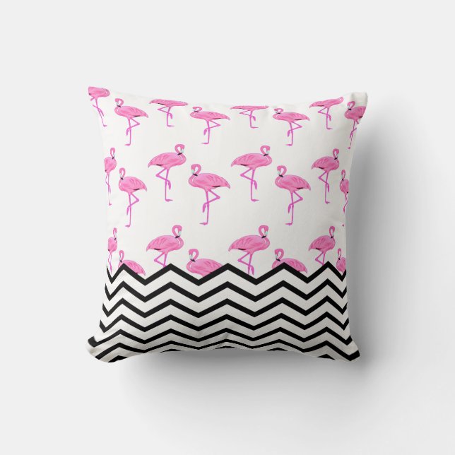 Coussin Motif flamant rose avec rayures chevron (Recto)
