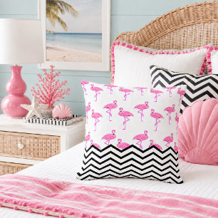 Coussin Motif flamant rose avec rayures chevron