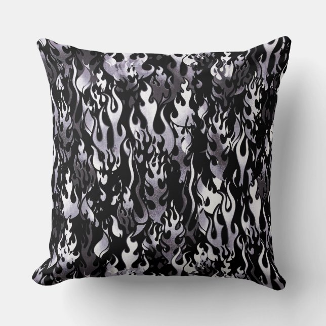 Coussin Motif Flames noir et blanc (Recto)