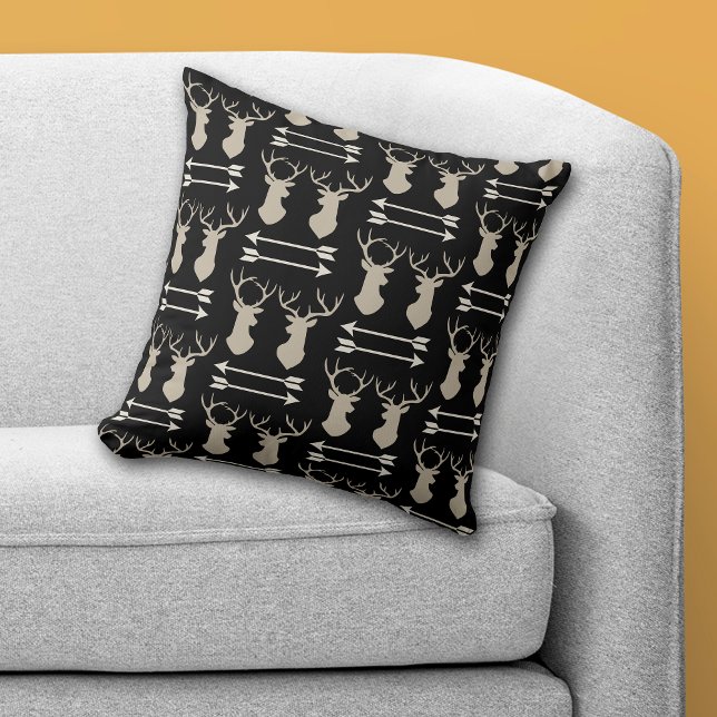 Coussin Motif fléché cerf Antler sur noir (Créateur téléchargé)