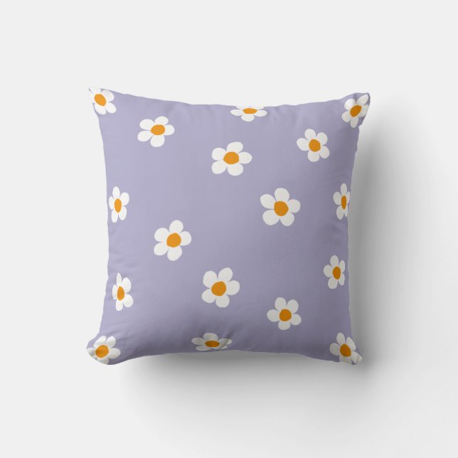 Coussin Motif Fleur de Daisy Violet Mignon Moderne  (Recto)