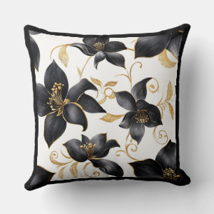 Coussin Motif fleur de lys noir et or de luxe moderne