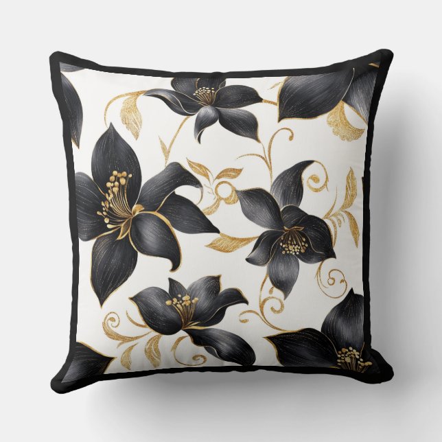 Coussin Motif fleur de lys noir et or de luxe moderne (Verso)