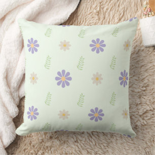 Coussin Motif Fleur de Pâquerette Violette et de Fougeroll
