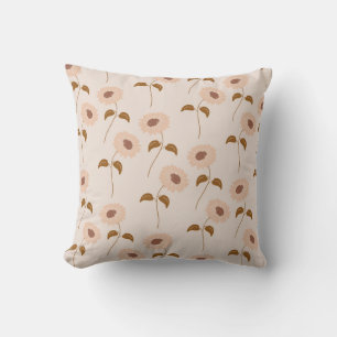 Coussin Motif Fleur de Tournesol Hippie Rétro Beige Marron