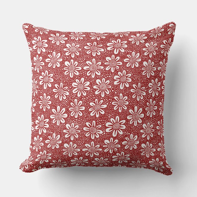 Coussin Motif Fleur Dessiné À La Main 140617 - Rouge Ruby (Recto)