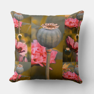 Coussin Motif fleur et capsules de pavot rouge fantaisiste