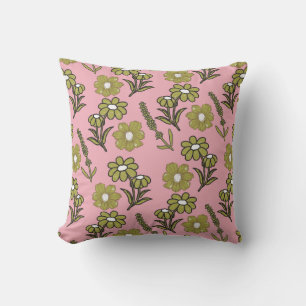 Coussin Motif Fleur Hippie Funky Rétro Vert Rose Y2K