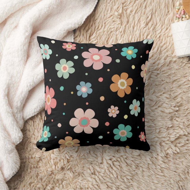 Coussin Motif Fleur Multicolore Migné Sur Noir (Couverture)