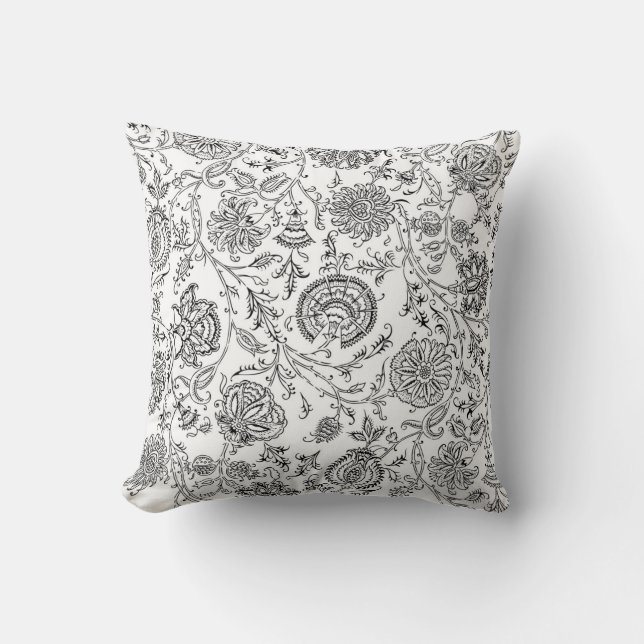 Coussin Motif Fleur noir et blanc (Recto)
