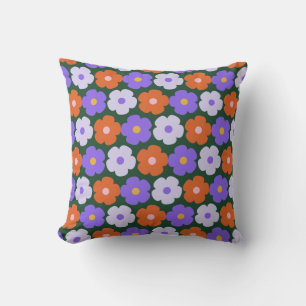 Coussin Motif Fleur rétro mignonne en violet et vert