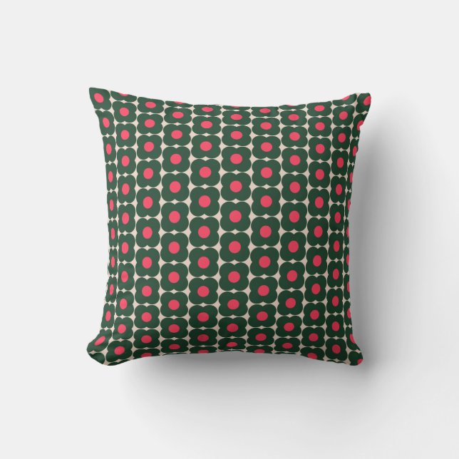 Coussin Motif Fleur rétro Noël Rose Vert (Recto)