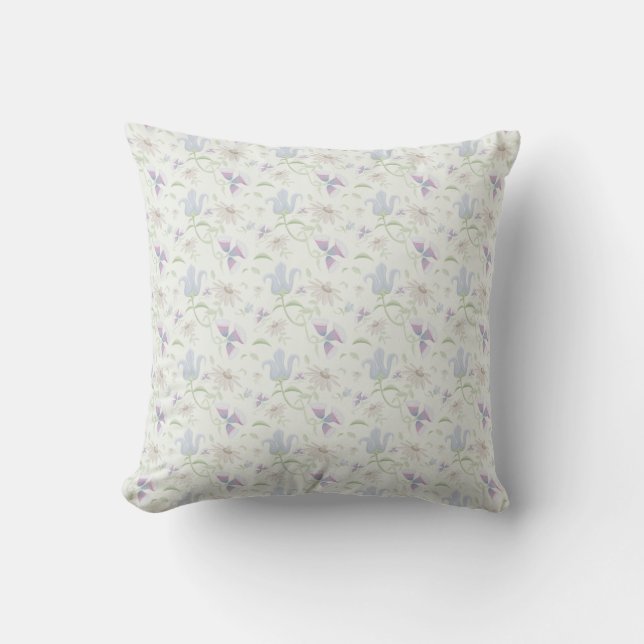 Coussin Motif Fleur sauvage bleu et lavande (Recto)