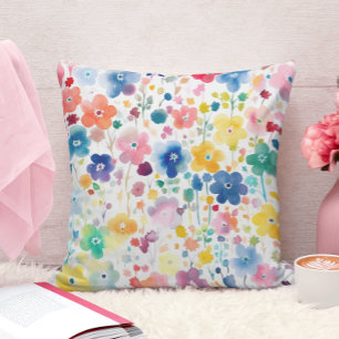 Coussin Motif Fleur sauvage couleur aquarelle