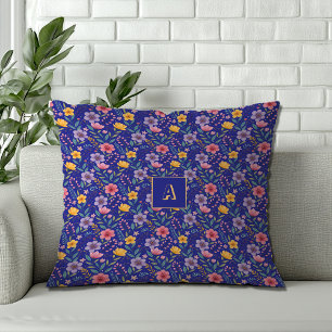 Coussin Motif fleur sauvage simple bleu