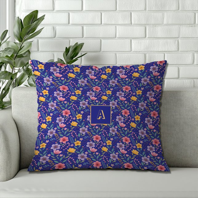 Coussin Motif fleur sauvage simple bleu (Créateur téléchargé)
