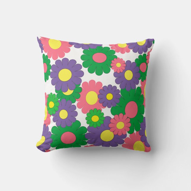 Coussin motif fleuri pop art coloré (Recto)