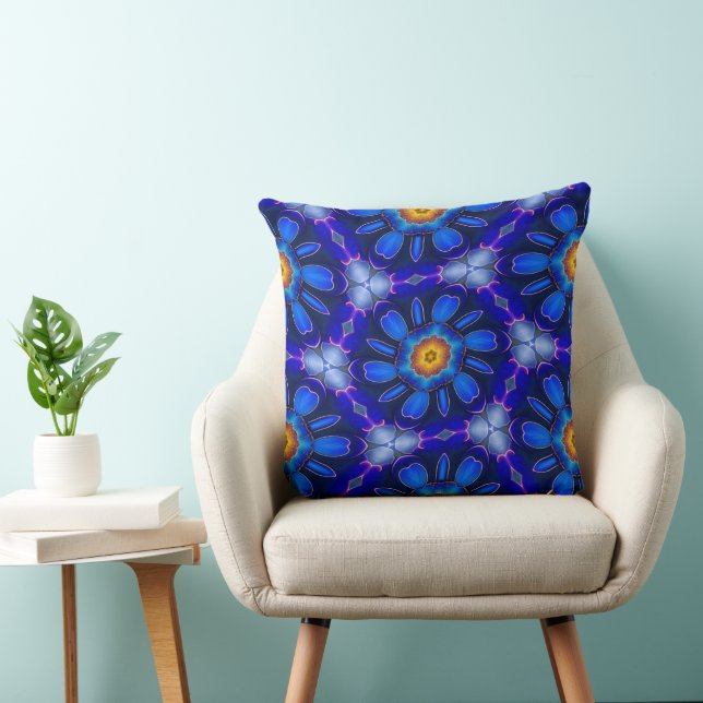 Coussin Motif Fleurs bleues Abstraites (Chaise)