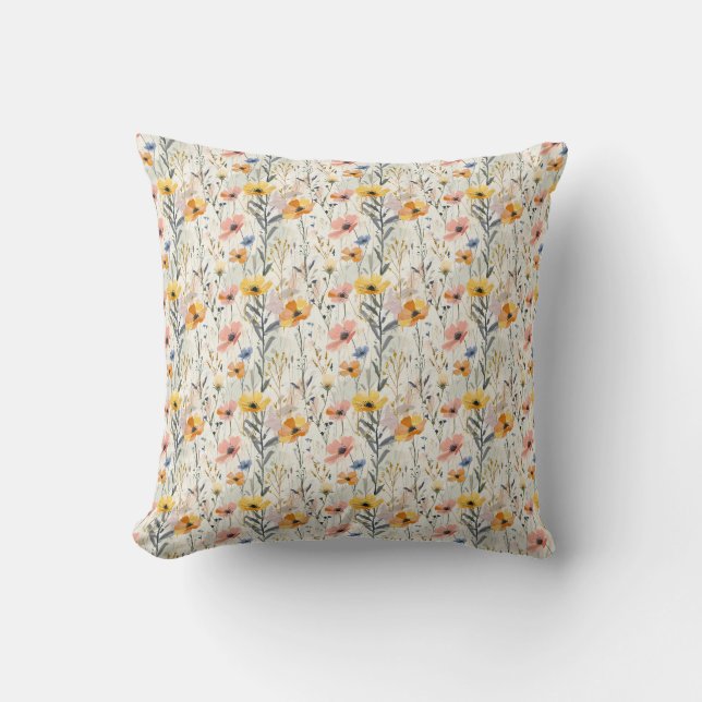 Coussin Motif Fleurs de prairie Gouache (Recto)