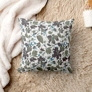 Coussin Motif Fleurs de Vigne Clématite Bleu Vert Aquarell