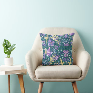 Coussin Motif Fleurs et Oiseaux de Style Antique