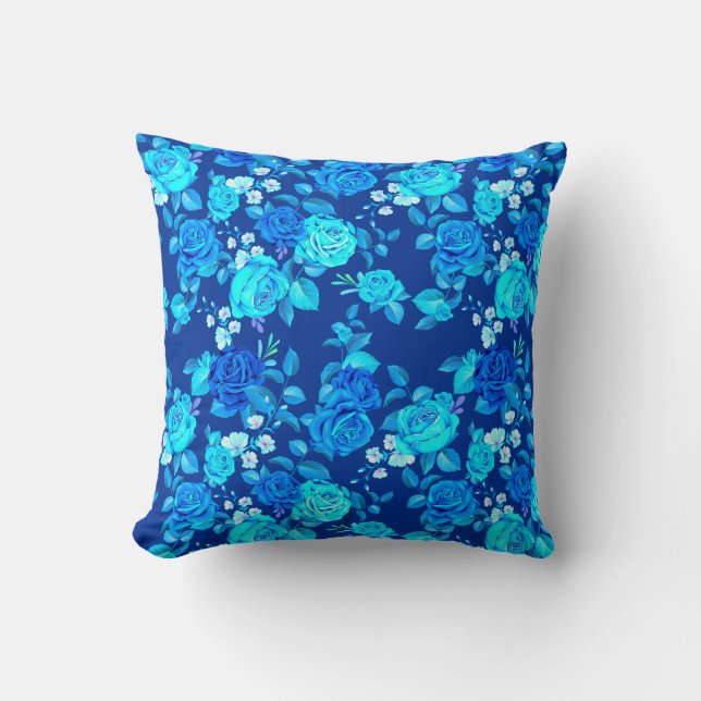 Coussin Motif Fleurs Rose Bleue Classique-87600 (Recto)