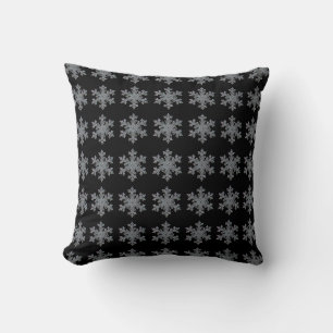 Coussin Motif flocon de neige argent noir