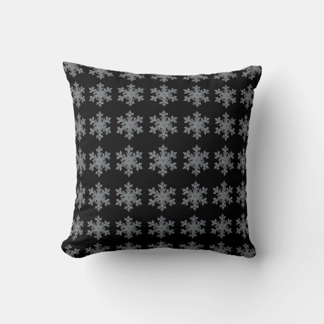 Coussin Motif flocon de neige argent noir (Recto)