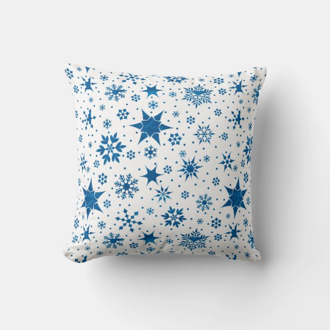 Coussin Motif Flocon de Neige Bleu (Recto)