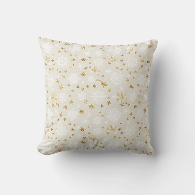 Coussin Motif Flocon de Neige Doré (Recto)