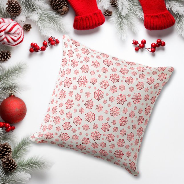 Coussin Motif Flocon de Neige Rouge (Créateur téléchargé)