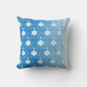 Coussin Motif flocons de neige bleu et blanc d'hiver