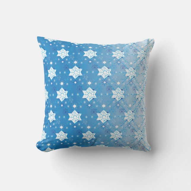 Coussin Motif flocons de neige bleu et blanc d'hiver (Recto)