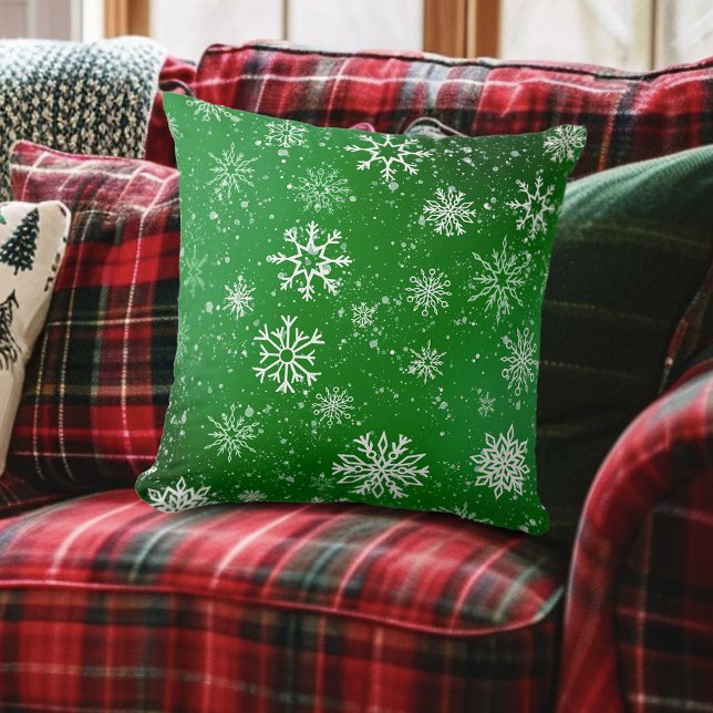 Coussin Motif Flocons de Neige Verts Fête d'Hiver (Créateur téléchargé)