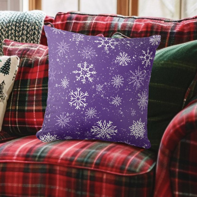 Coussin Motif Flocons de Neige Violets Magique Vacances d' (Créateur téléchargé)