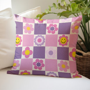 Coussin Motif floral à carreaux rétro Y2K