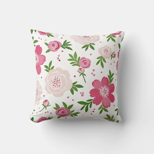 Coussin Motif floral à l'aquarelle – Design plat (Recto)