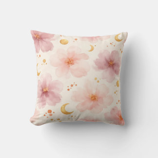 Coussin Motif floral à l'aquarelle rose élégant