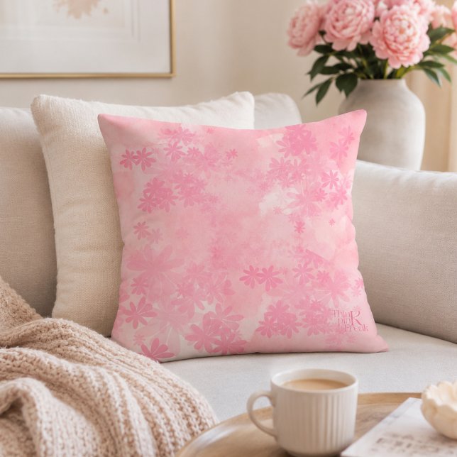 Coussin Motif floral à l'aquarelle rose Think Pink (Créateur téléchargé)