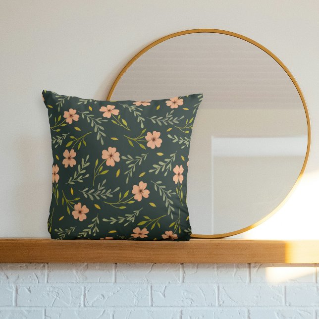 Coussin Motif floral à l'aquarelle vert foncé Dainty Ditsy (Créateur téléchargé)