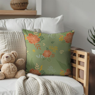 Coussin Motif floral à menthe beige pastel monogramme