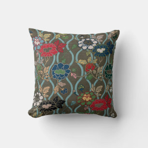 Coussin Motif floral à ogives de pivoine japonaise vintage
