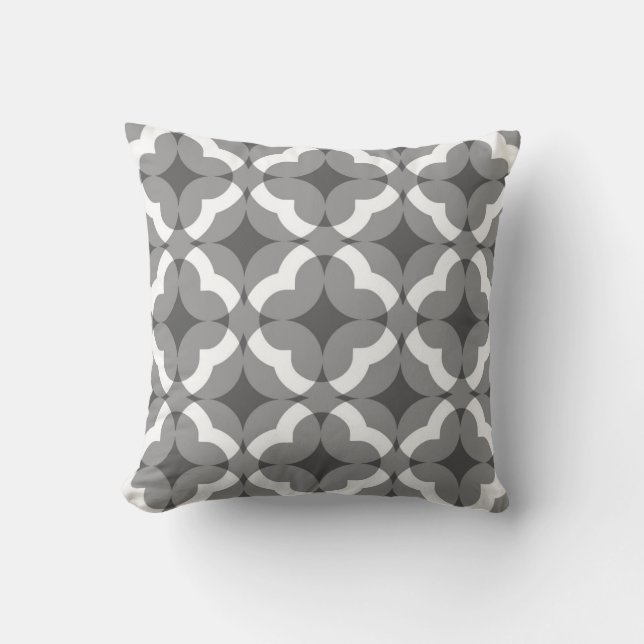 Coussin Motif floral abstrait de trèfle dans gris et blanc (Recto)